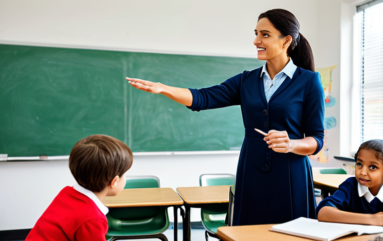 **
A professional teacher in a modest dress, engaging with students in a brightly lit classroom, learning through role-playing. Safe for work, appropriate content, fully clothed, professional, perfect anatomy, natural proportions, well-formed hands.
**