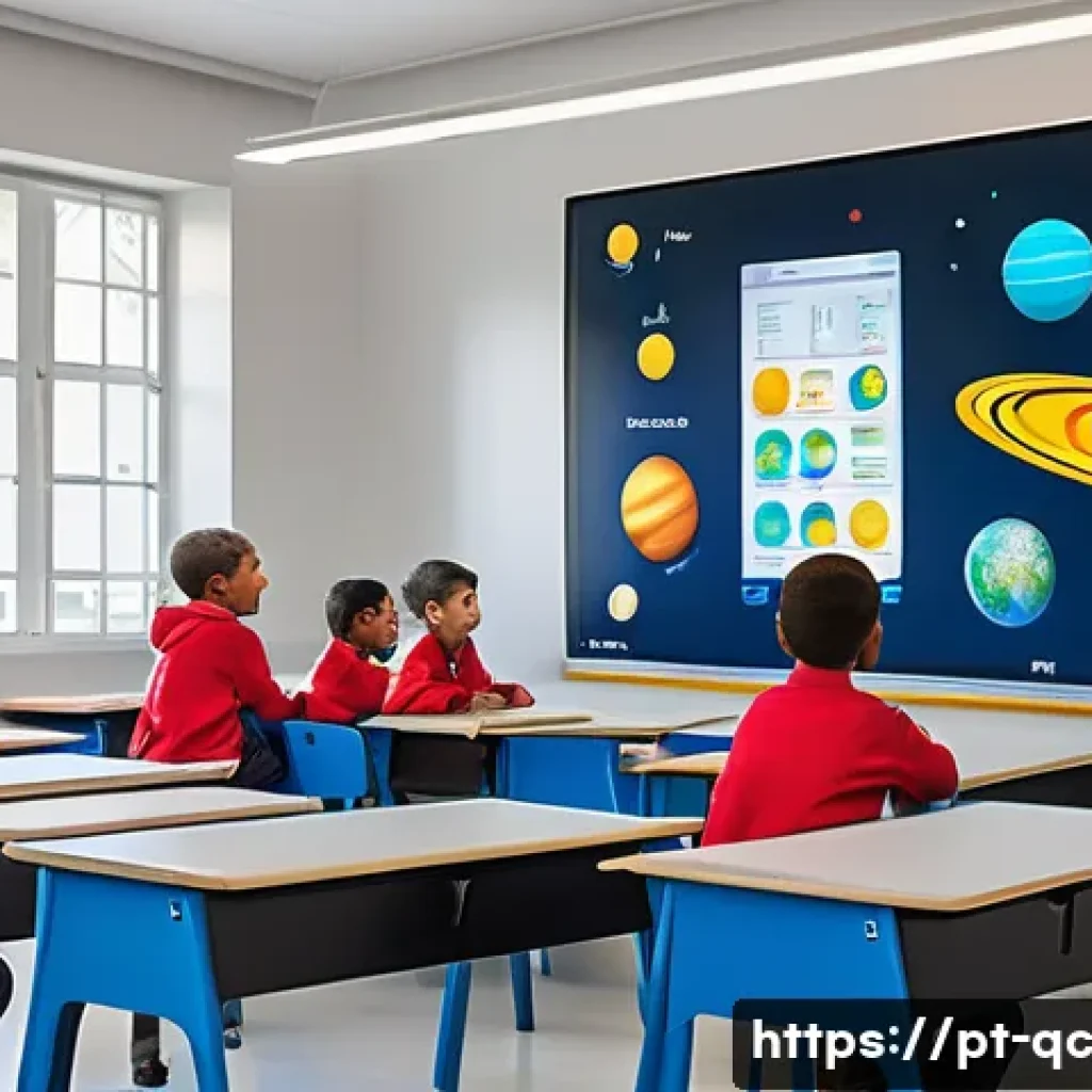 개념 이해를 위한 시뮬레이션 도구 - A vibrant classroom scene in a modern Brazilian school, showing diverse students actively engaging w...