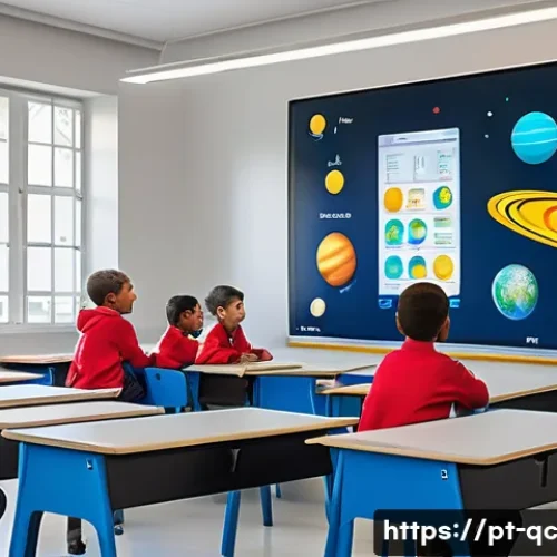 Home 33 개념 이해를 위한 시뮬레이션 도구 - A vibrant classroom scene in a modern Brazilian school, showing diverse students actively engaging w...