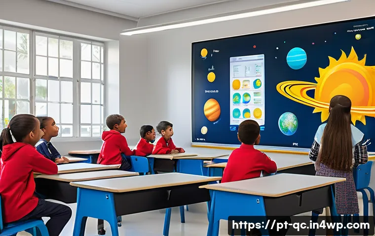 개념 이해를 위한 시뮬레이션 도구 - A vibrant classroom scene in a modern Brazilian school, showing diverse students actively engaging w...